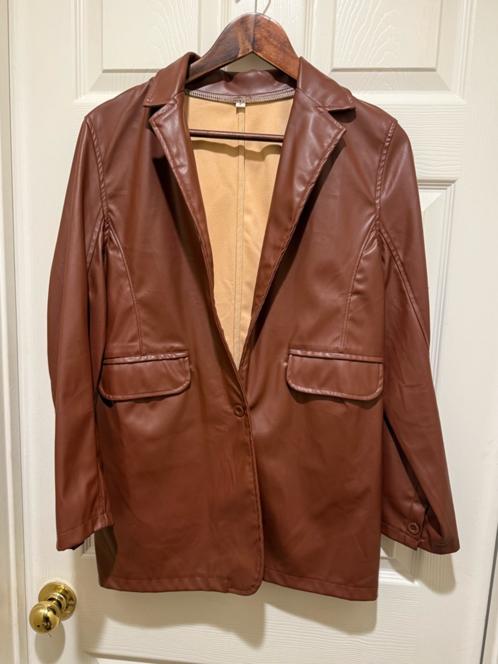 Women's Brown Faux Leather Blazer Jacket